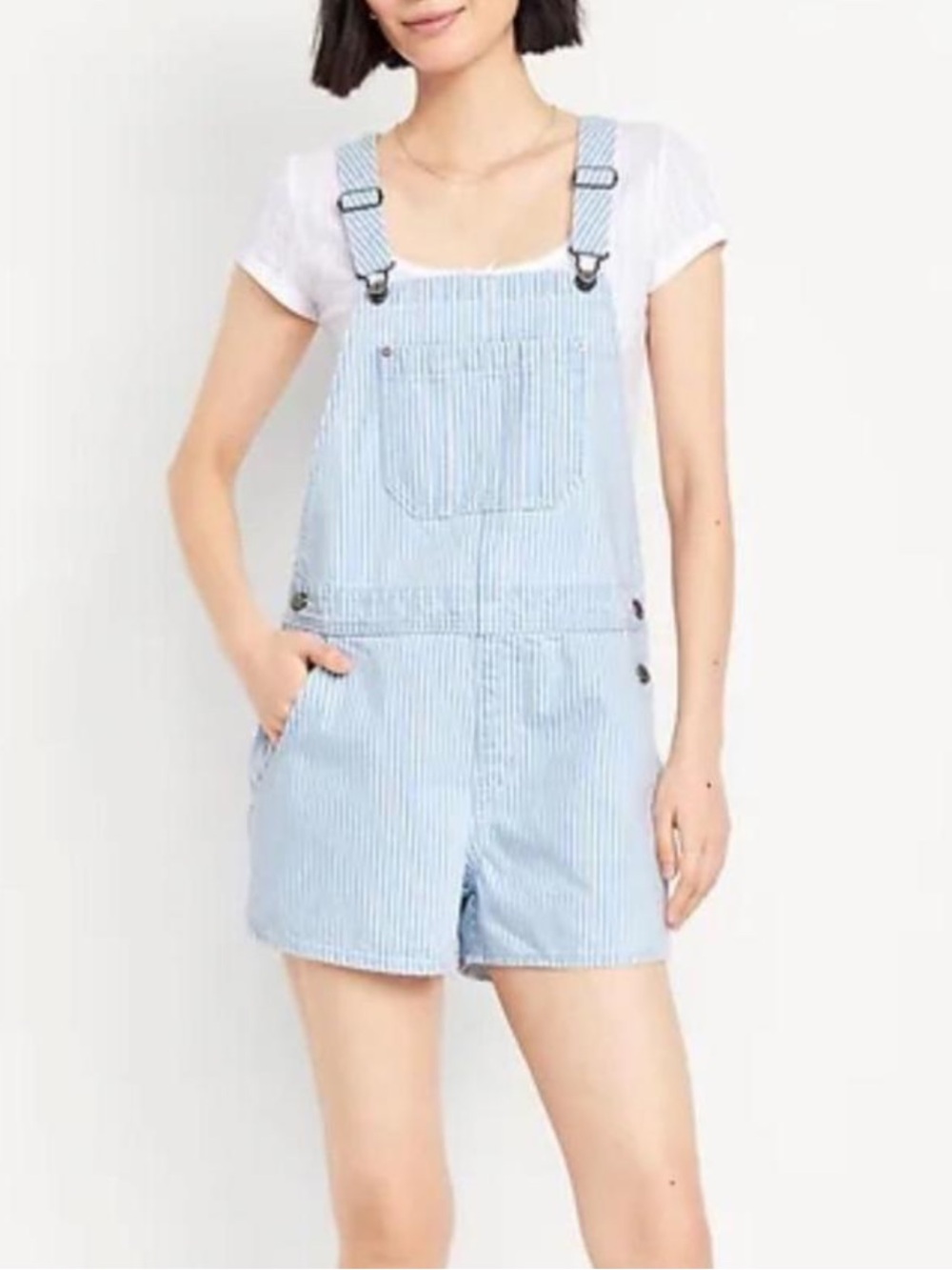 Old Navy Light Blue & White Pinstripe Short Overalls